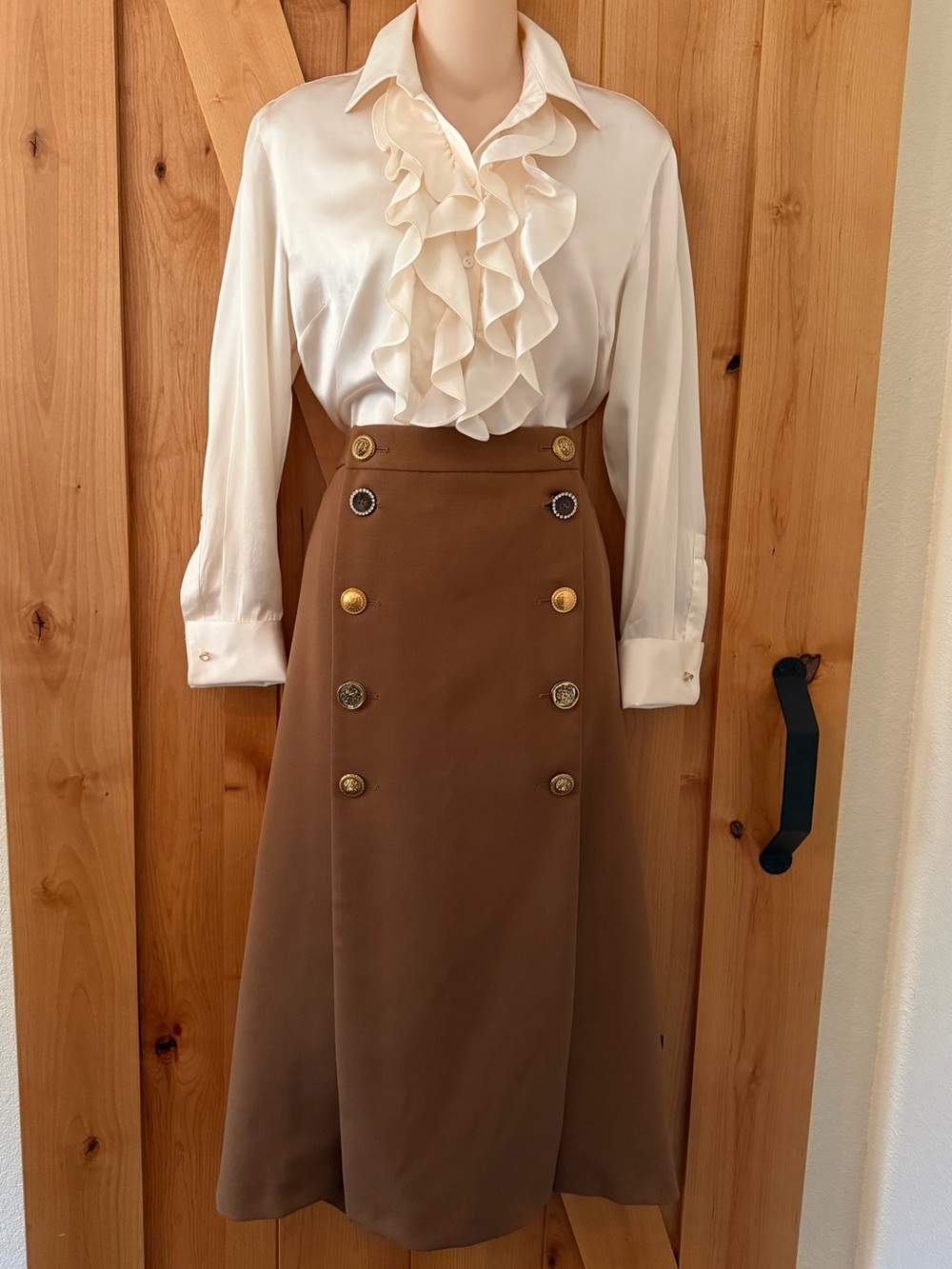 PINKO Italy Burrasca Heavy Crepe Button Cognac Brown Midi Pencil Skirt, 10 Rare! - Picture 2 of 16